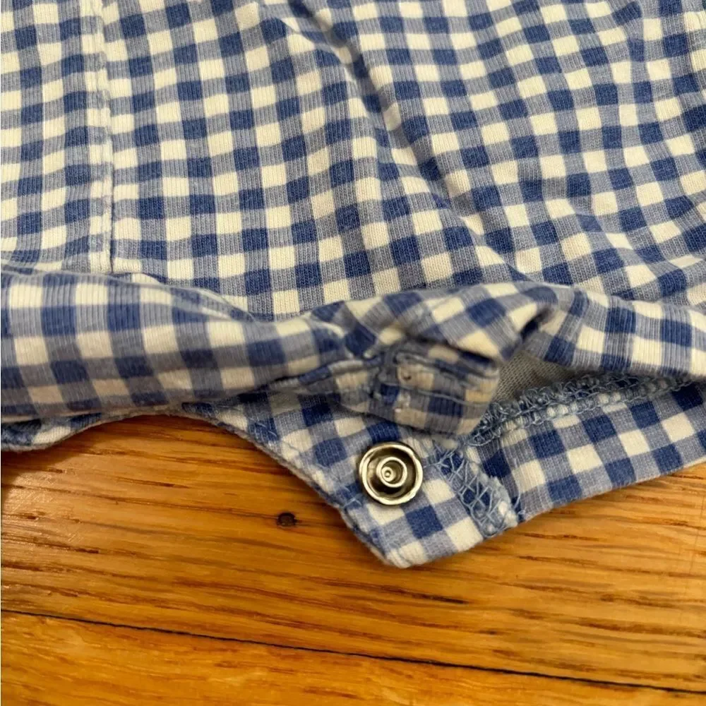 Le Top blue/white plaid soft embroidered overall shorts